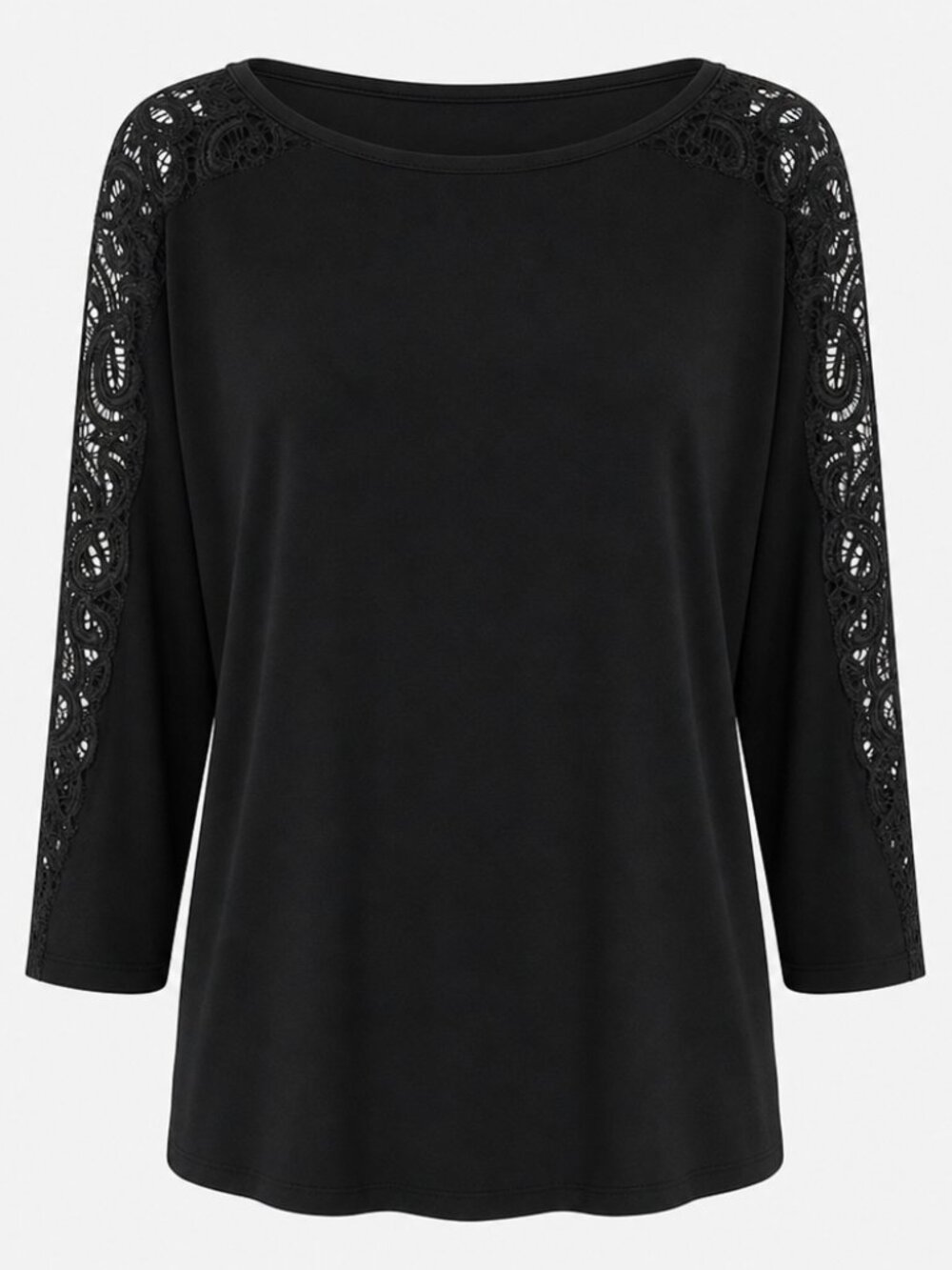 Loveappella Witchy Flirty black boatneck top Lace Inset Sleeves small